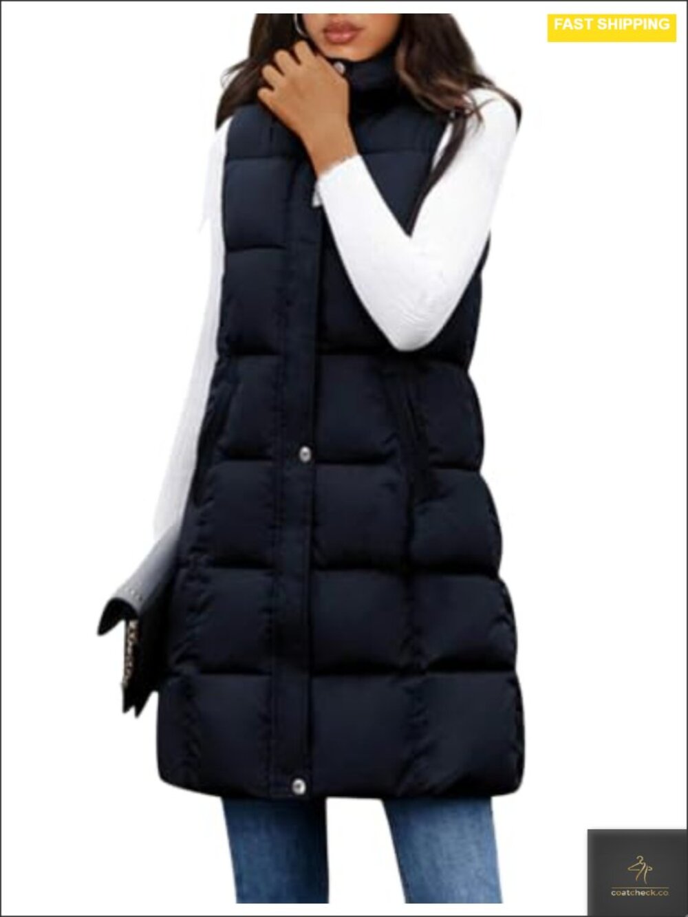 Women's Long Padded Vest Full Zip Removable Hood